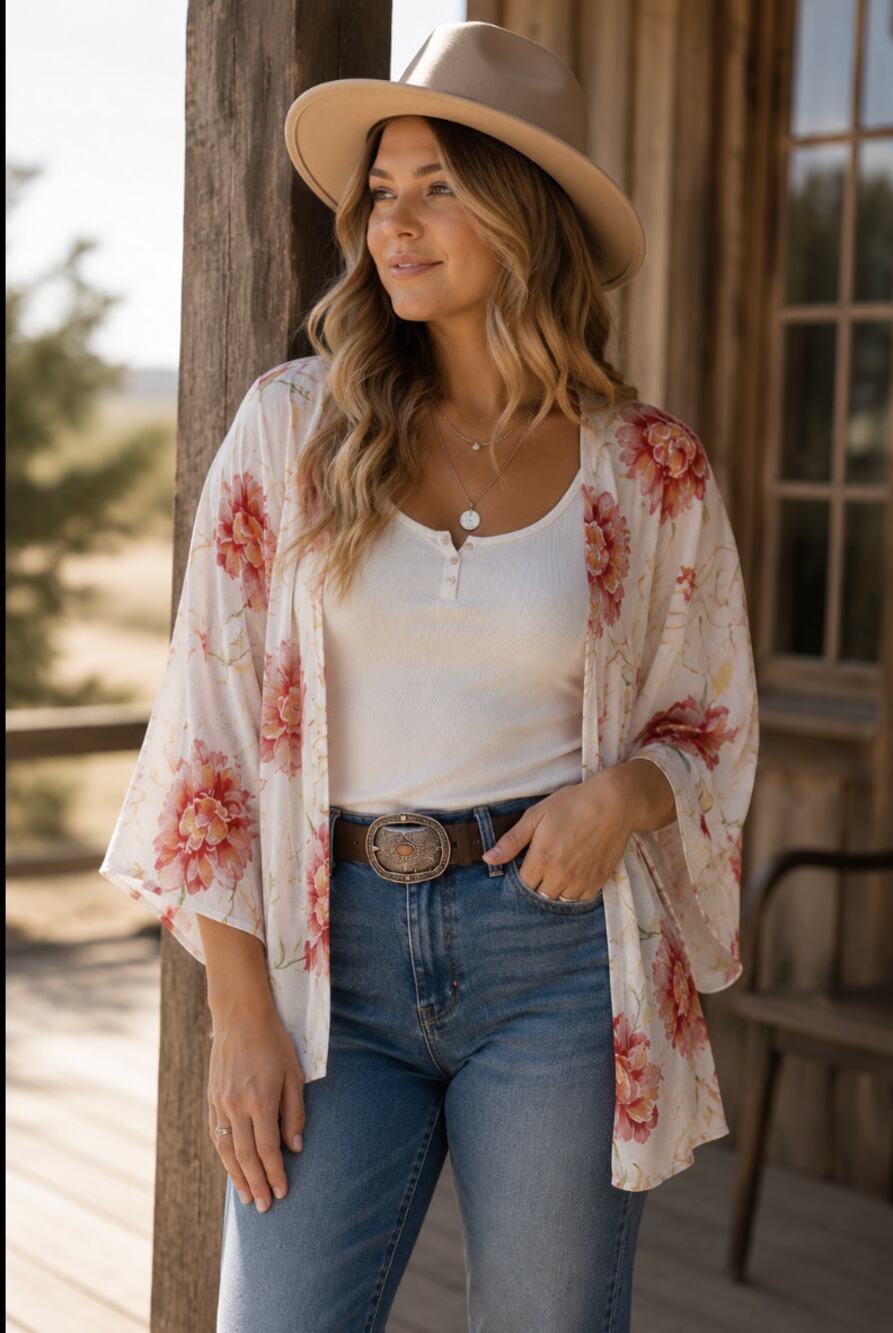 Torrid Womens 0/00 Large Floral Open Front Kimono Duster Boho Western Cottage